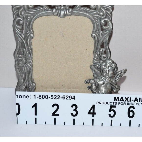 Vtg Pewter Angel Cupid  Picture Frame Victorian Style ornate 3X5 - Picture 3 of 10